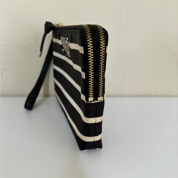 Kate Spade Leoni Wilson Road Nylon Wristlet, French Stripe Black and Cream - Picture 5 of 15
